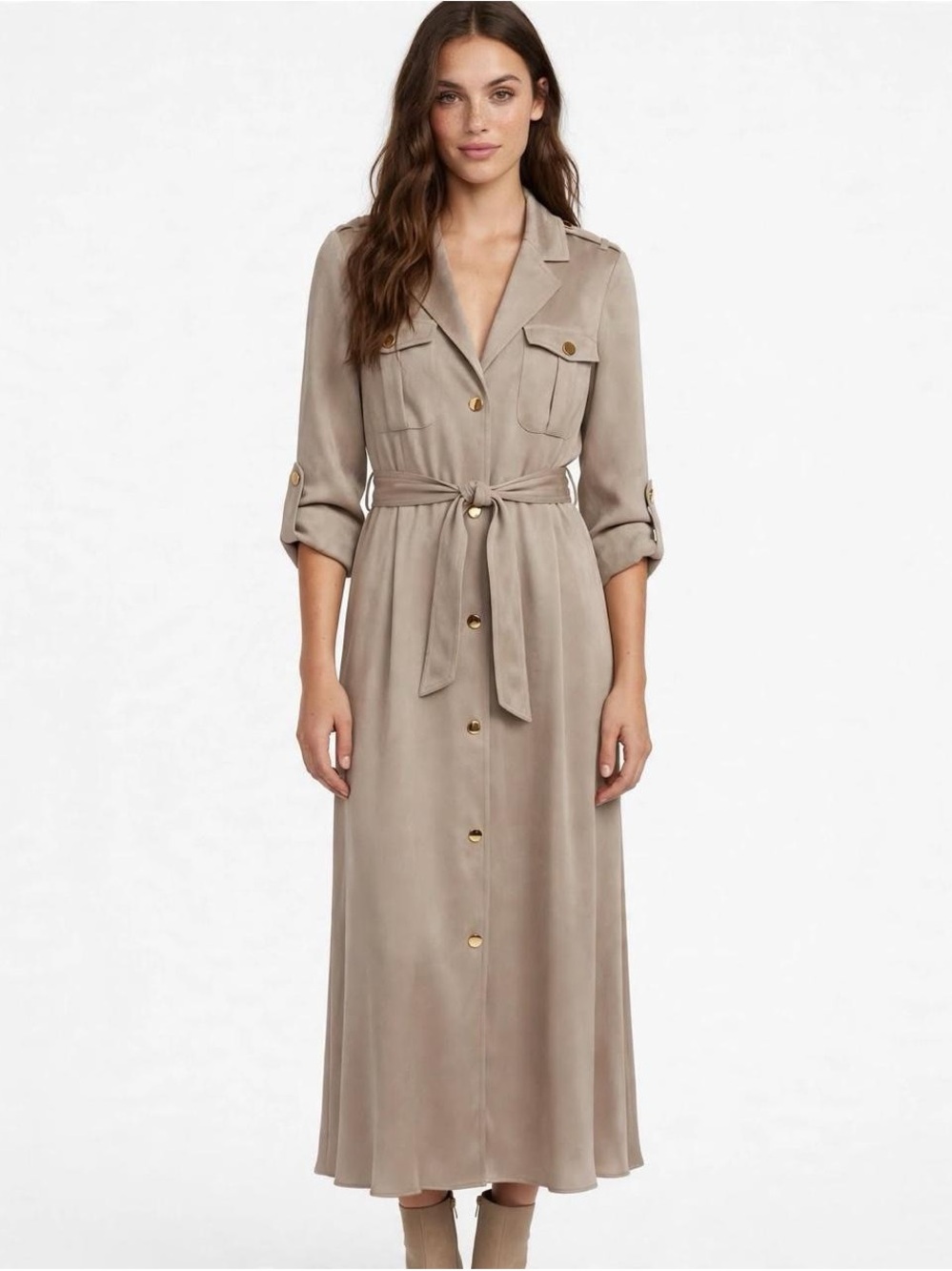 Karen Millen Belted Trench Dress – Taupe – US 6